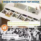 44 Fluted Vanity Desk with 36 Lighted Mirror & Power Outlet, Makeup Vanity w/3 Adjustable Light Colors, 5 Drawers, Dressing Table Set for Bedroom