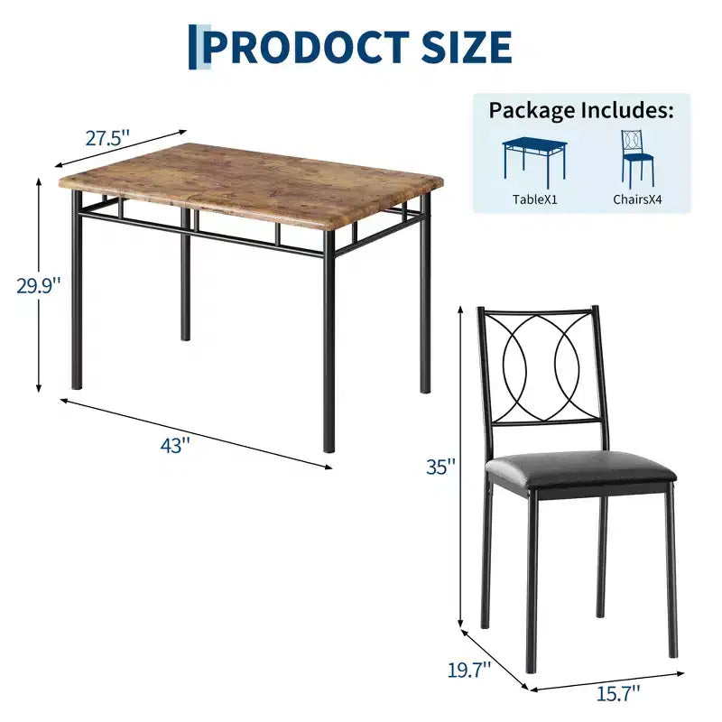 Farmhouse Dining Table Set for 4 - Dining Table with Upholstered Chairs, Wood Kitchen Table Set