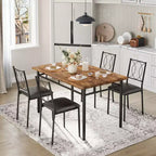 Farmhouse Dining Table Set for 4 - Dining Table with Upholstered Chairs, Wood Kitchen Table Set