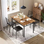 Farmhouse Dining Table Set for 4 - Dining Table with Upholstered Chairs, Wood Kitchen Table Set