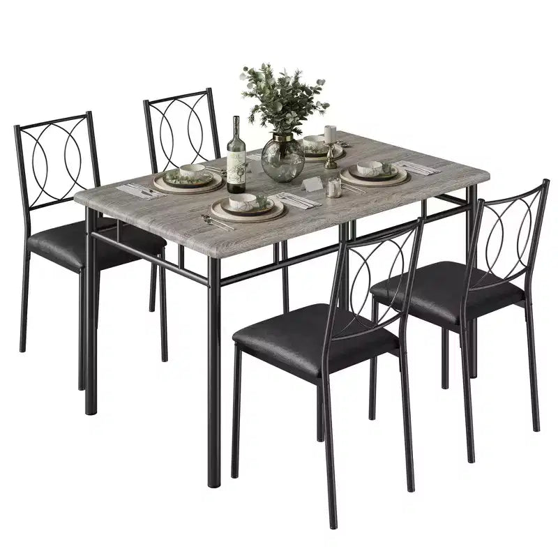 Farmhouse Dining Table Set for 4 - Dining Table with Upholstered Chairs, Wood Kitchen Table Set