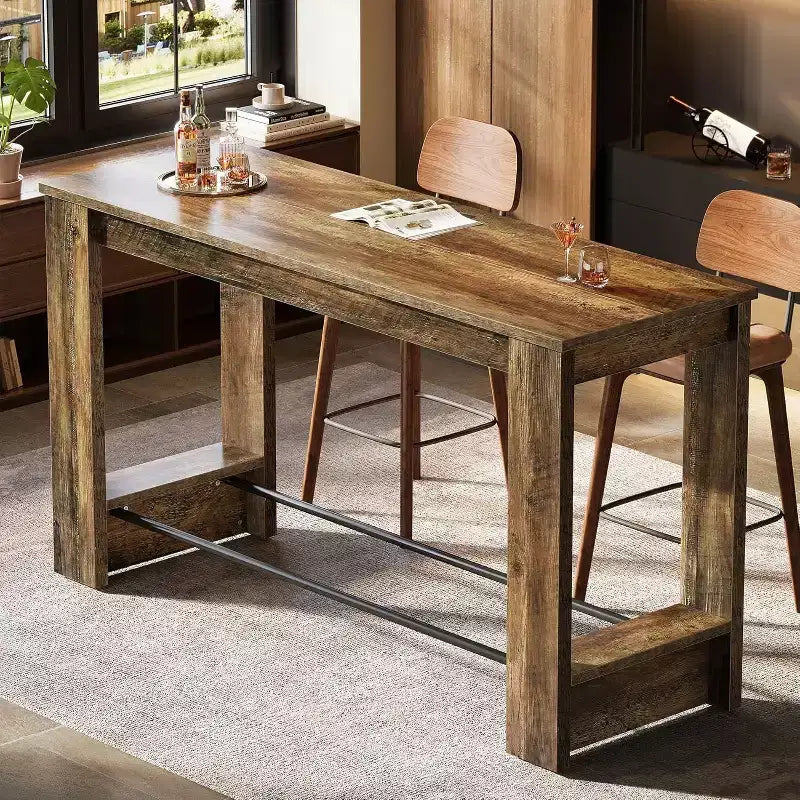 Tavolo da bar alto Lantine da 63'', tavolo da pub ad altezza bancone da 37,4'' con poggiapiedi in metallo, mobile bar lungo per cucina, bistrot o ristorante