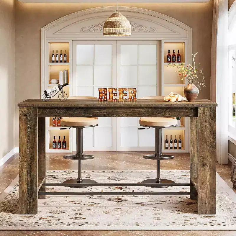 Tavolo da bar alto Lantine da 63'', tavolo da pub ad altezza bancone da 37,4'' con poggiapiedi in metallo, mobile bar lungo per cucina, bistrot o ristorante