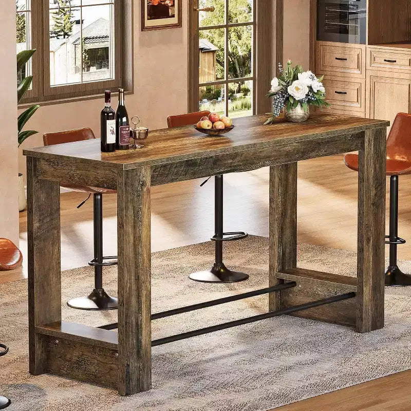 Tavolo da bar alto Lantine da 63'', tavolo da pub ad altezza bancone da 37,4'' con poggiapiedi in metallo, mobile bar lungo per cucina, bistrot o ristorante