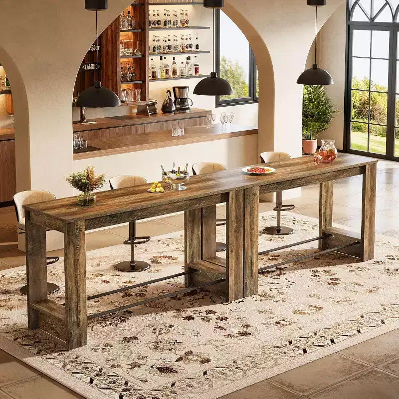 Tavolo da bar alto Lantine da 63'', tavolo da pub ad altezza bancone da 37,4'' con poggiapiedi in metallo, mobile bar lungo per cucina, bistrot o ristorante
