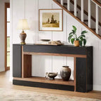 Lantine 63-Inch Long Console Table for Entryway, 2-Tier Wooden Sofa Table Behind Couch for Hallway, Foyer, Front Door, Living Room, Black & Walnut