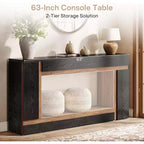 Lantine 63-Inch Long Console Table for Entryway, 2-Tier Wooden Sofa Table Behind Couch for Hallway, Foyer, Front Door, Living Room, Black & Walnut