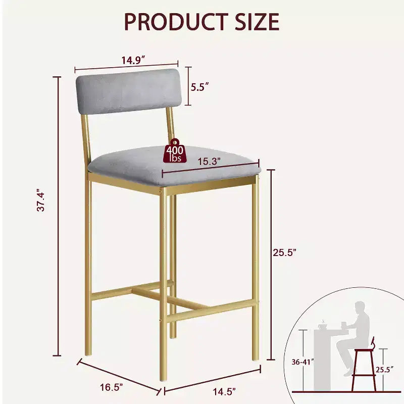 Set di 4 sgabelli da bar ad altezza bancone, sgabelli da bar imbottiti con schienale e seduta ampia, sedie da isola cucina con poggiapiedi per home bar e sala da pranzo