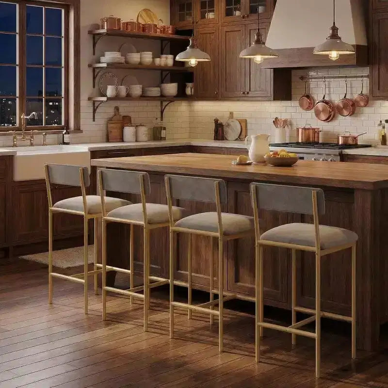 Set di 4 sgabelli da bar ad altezza bancone, sgabelli da bar imbottiti con schienale e seduta ampia, sedie da isola cucina con poggiapiedi per home bar e sala da pranzo