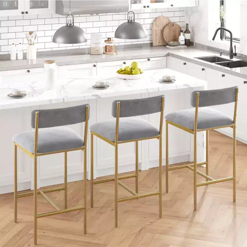 Set di 4 sgabelli da bar ad altezza bancone, sgabelli da bar imbottiti con schienale e seduta ampia, sedie da isola cucina con poggiapiedi per home bar e sala da pranzo