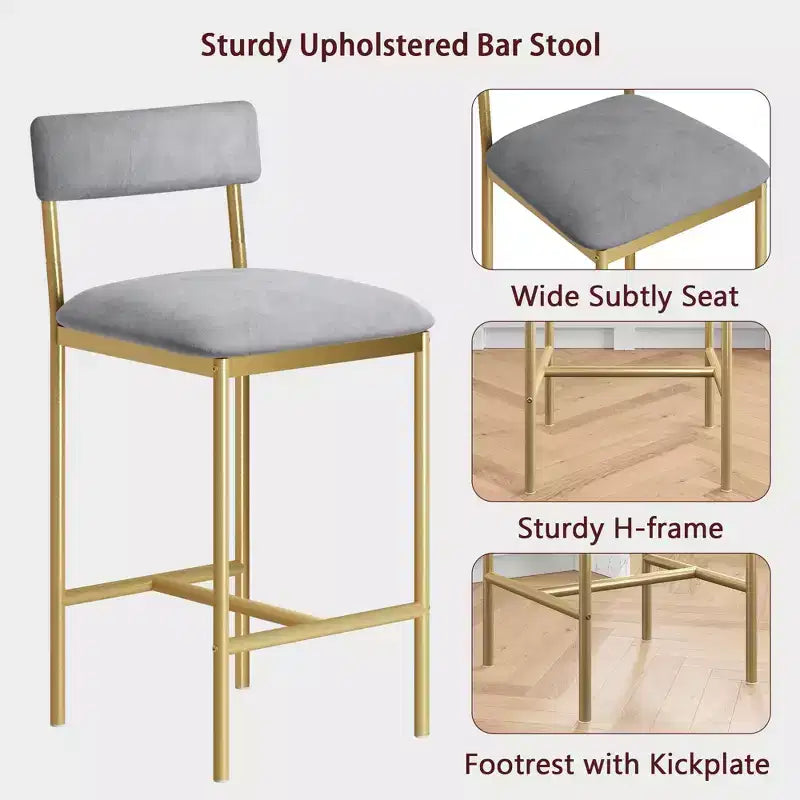 Set di 4 sgabelli da bar ad altezza bancone, sgabelli da bar imbottiti con schienale e seduta ampia, sedie da isola cucina con poggiapiedi per home bar e sala da pranzo