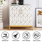 Buffet Cabinet, Modern Storage Cabinet with Doors & Shelves, 30.9W14.3D33.3H, White/Gold for Kitchen/Office/Dining/Living Room