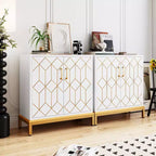 Buffet Cabinet, Modern Storage Cabinet with Doors & Shelves, 30.9W14.3D33.3H, White/Gold for Kitchen/Office/Dining/Living Room