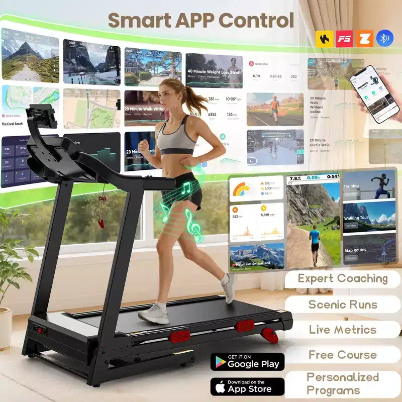 Tapis roulant pieghevole con inclinazione del 10% per la casa, motore brushless silenzioso, capacità di 150 kg, controllo tramite app