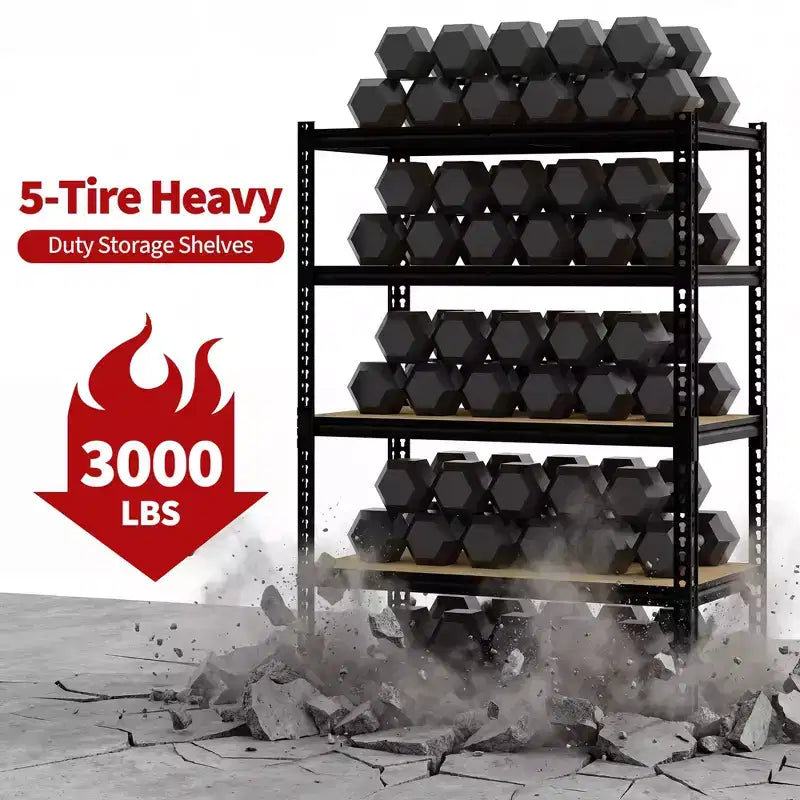 48 W 5-Tier Heavy Duty Garage Shelving Unit, 72H x 48W x 24D Adjustable Carbon Steel Storage Rack, 3000 lb Capacity