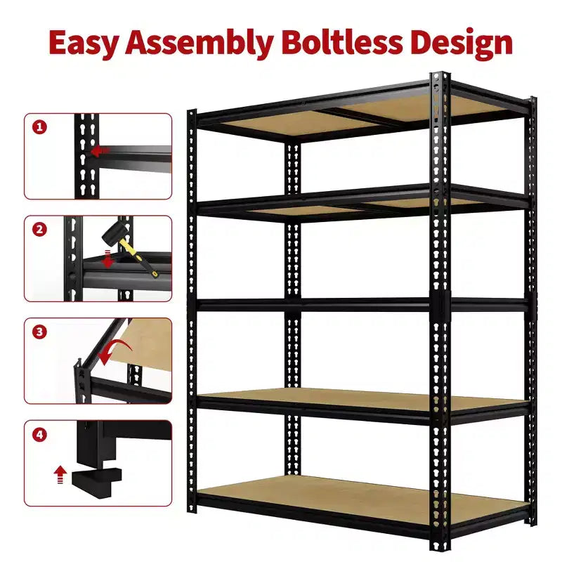 48 W 5-Tier Heavy Duty Garage Shelving Unit, 72H x 48W x 24D Adjustable Carbon Steel Storage Rack, 3000 lb Capacity