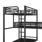 ModernLuxe Letto a castello in metallo a L triplo a due piazze, a tre piani, salvaspazio, industriale, con scale e sponde di protezione complete, nero