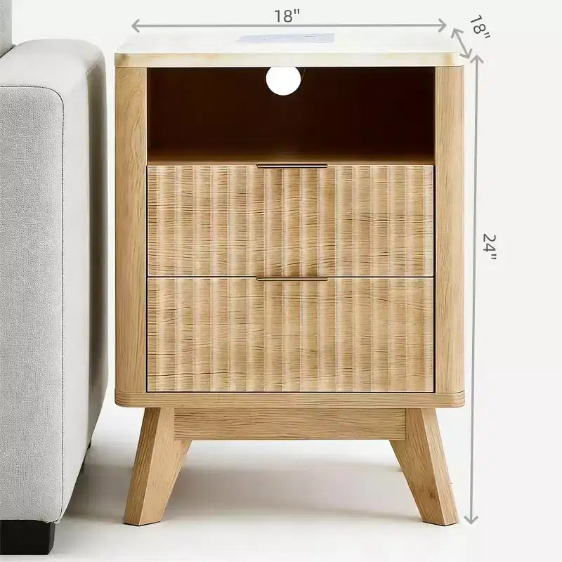 Nightstand, 3-in-1 Bedside Table, 2 Drawer Nightstand, Modern Curved Night Stand, for Living Room, Bedroom