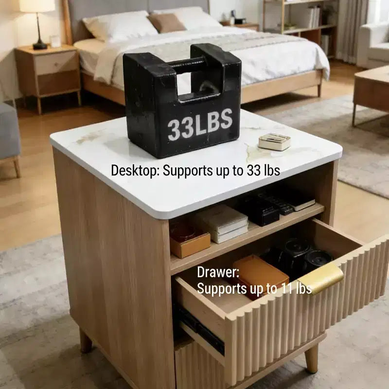 Nightstand, 3-in-1 Bedside Table, 2 Drawer Nightstand, Modern Curved Night Stand, for Living Room, Bedroom