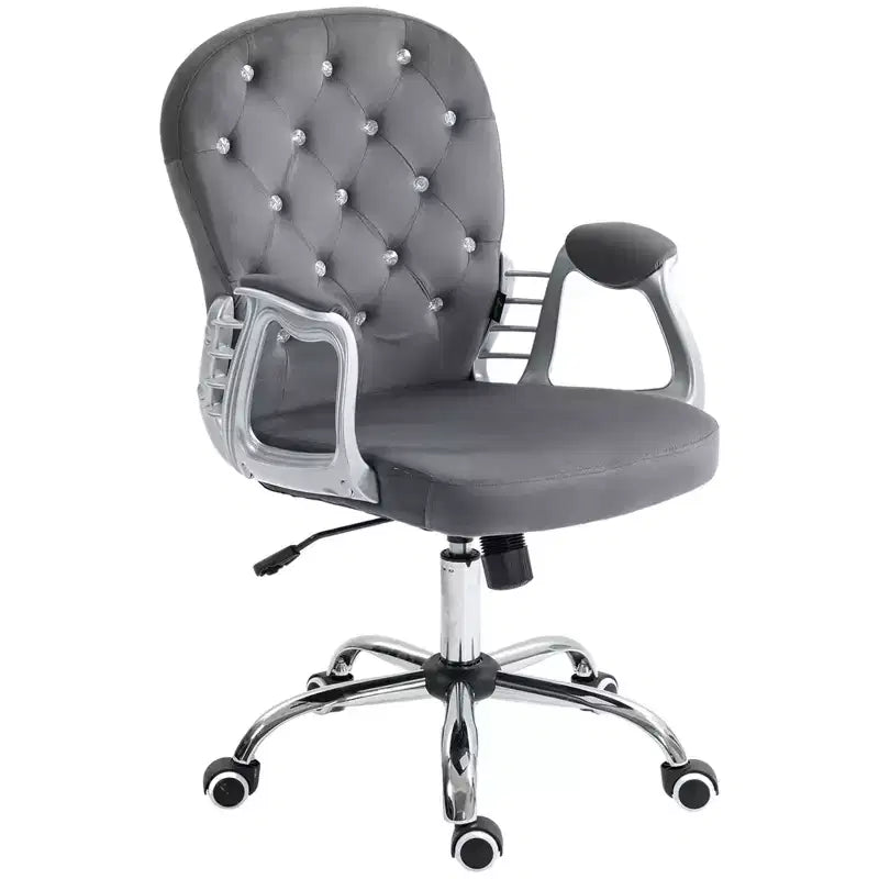 Velvet Home Office Chair, Button Tufted Desk Chair with Padded Armrests, Adjustable Height and Swivel Wheels
