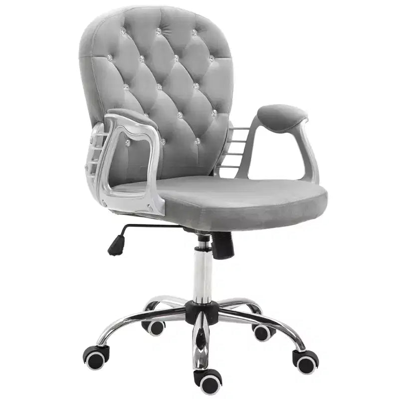 Velvet Home Office Chair, Button Tufted Desk Chair with Padded Armrests, Adjustable Height and Swivel Wheels