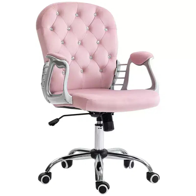 Velvet Home Office Chair, Button Tufted Desk Chair with Padded Armrests, Adjustable Height and Swivel Wheels