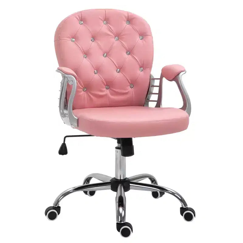 Velvet Home Office Chair, Button Tufted Desk Chair with Padded Armrests, Adjustable Height and Swivel Wheels