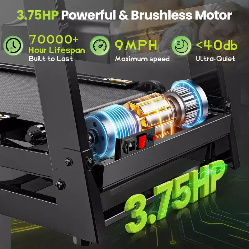 Tapis roulant pieghevole compatto per casa con motore da 3,75 HP, controllo tramite app, Bluetooth, inclinazione del 10%, capacità 150 kg