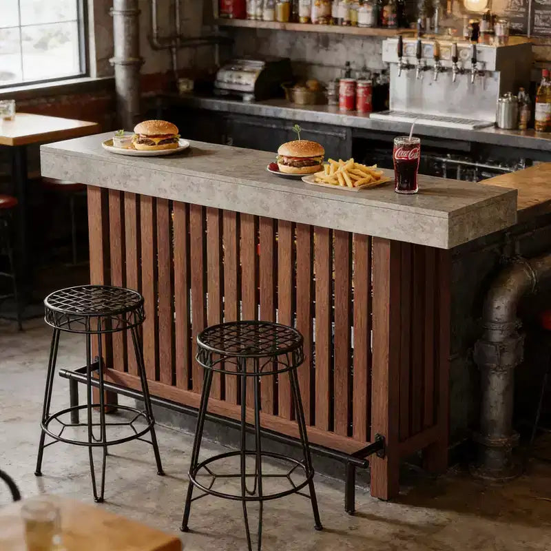GDFStudio Paula Tavolo da bar moderno in metallo e legno con 2 ripiani e piedini regolabili