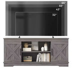 JIONJOY 58'' Modern Farmhouse TV Stand for TVs up to 65 - Natural Grey, 200 lbs Capacity, Adjustable Storage Shelves