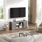 JIONJOY 58'' Modern Farmhouse TV Stand for TVs up to 65 - Natural Grey, 200 lbs Capacity, Adjustable Storage Shelves