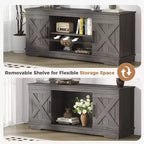 JIONJOY 58'' Modern Farmhouse TV Stand for TVs up to 65 - Natural Grey, 200 lbs Capacity, Adjustable Storage Shelves
