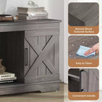 JIONJOY 58'' Modern Farmhouse TV Stand for TVs up to 65 - Natural Grey, 200 lbs Capacity, Adjustable Storage Shelves