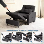 3-in-1 Convertible Sleeper Chair Bed with USB Ports, Cup Holders & Side Pockets - Pull-Out Sofa with Adjustable Backrest for Small Spaces