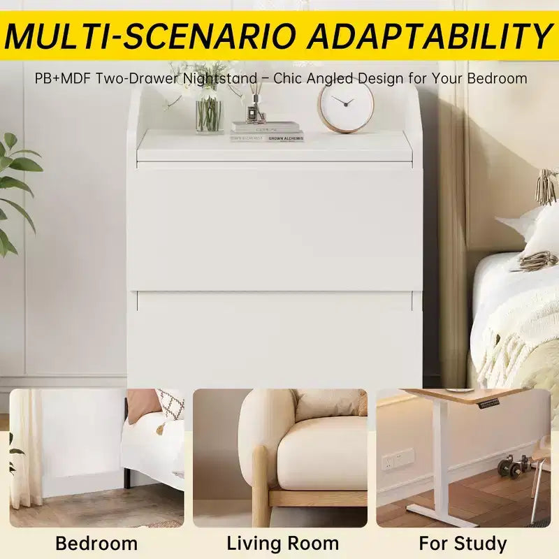 Comodino, Comodino Moderno, 2 Cassetti, Design Senza Maniglie, per Soggiorno