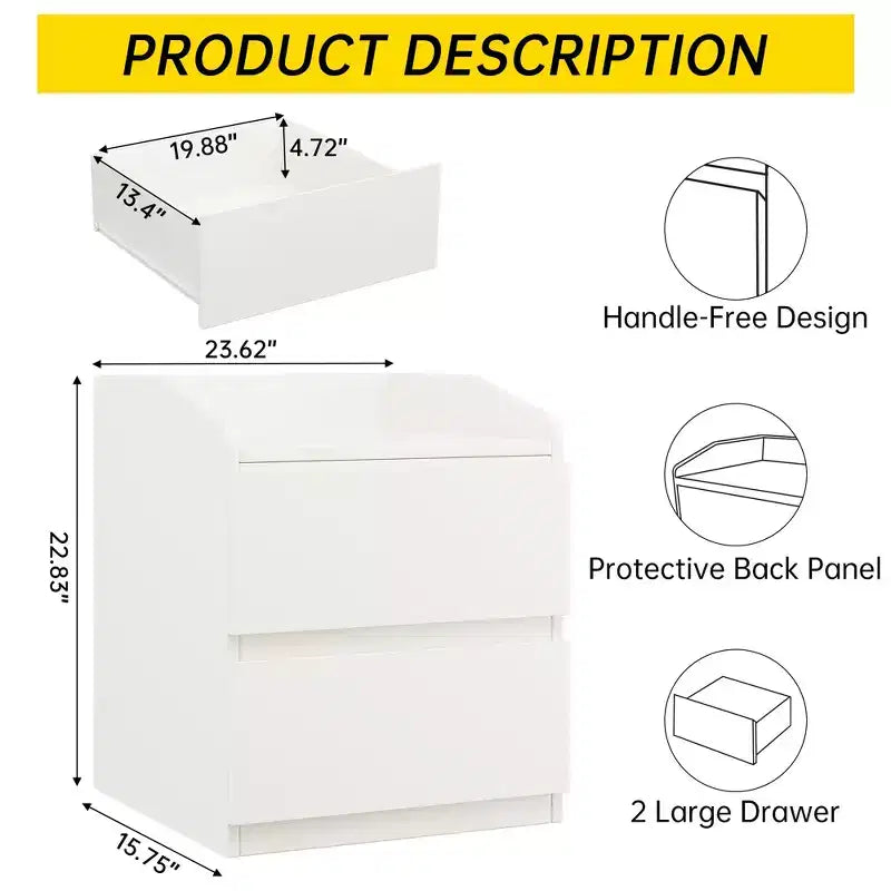 Comodino, Comodino Moderno, 2 Cassetti, Design Senza Maniglie, per Soggiorno
