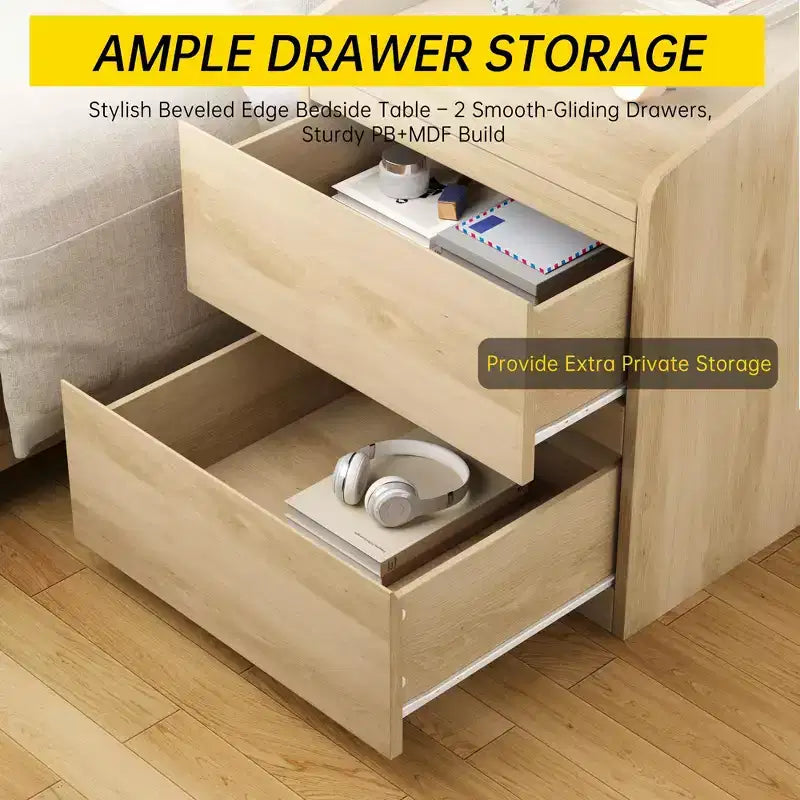 Comodino, Comodino Moderno, 2 Cassetti, Design Senza Maniglie, per Soggiorno