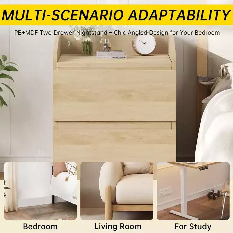 Comodino, Comodino Moderno, 2 Cassetti, Design Senza Maniglie, per Soggiorno