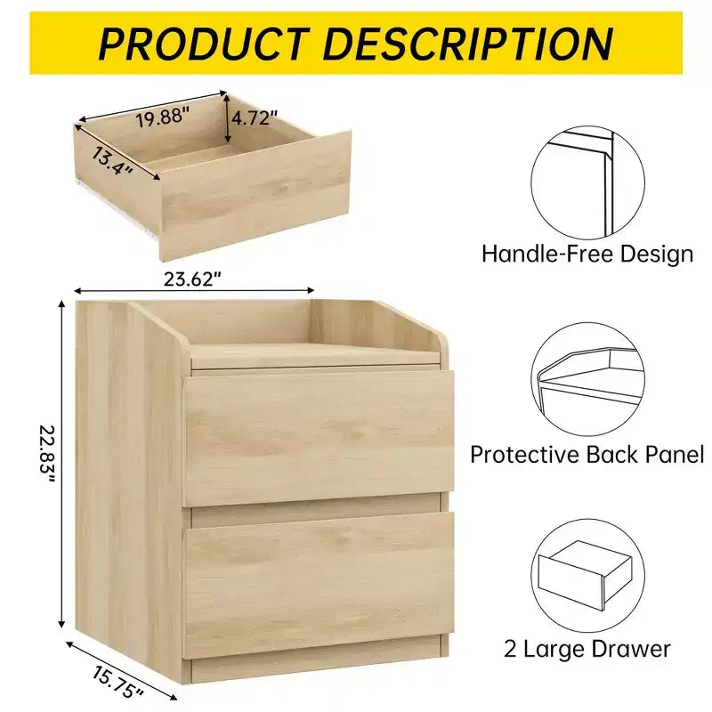 Comodino, Comodino Moderno, 2 Cassetti, Design Senza Maniglie, per Soggiorno