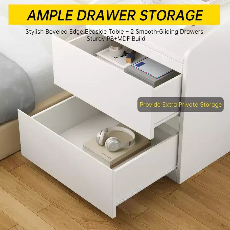 Comodino, Comodino Moderno, 2 Cassetti, Design Senza Maniglie, per Soggiorno