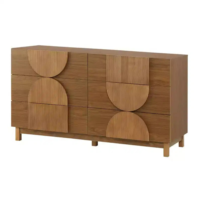 Whisen 6-Drawer Modern Geometric Dresser, Half-Circle Accent Wide Storage Chest for Bedroom & Living Room