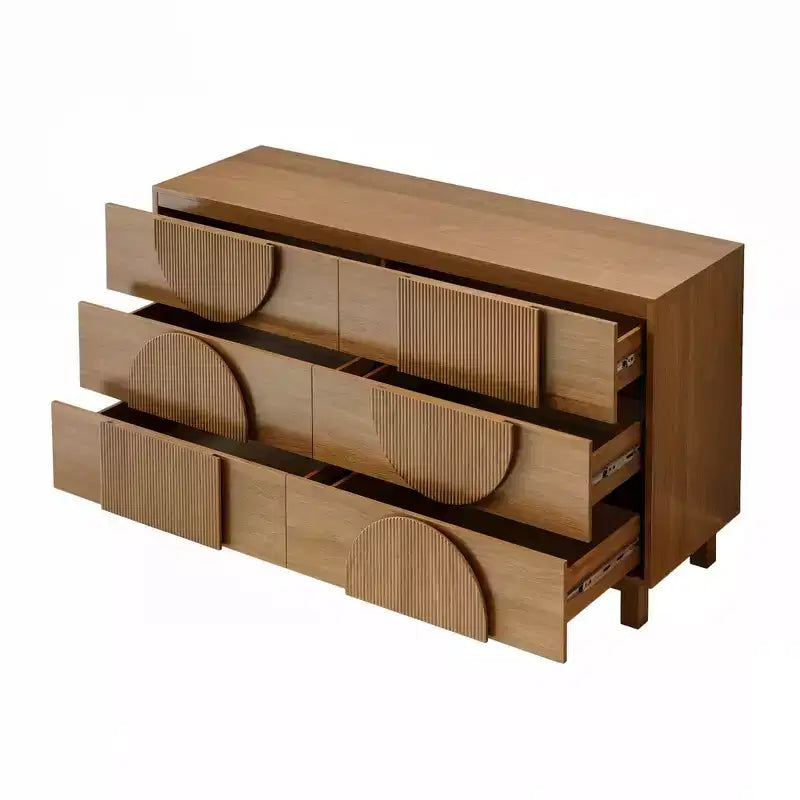 Whisen 6-Drawer Modern Geometric Dresser, Half-Circle Accent Wide Storage Chest for Bedroom & Living Room