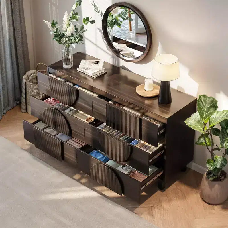 Whisen 6-Drawer Modern Geometric Dresser, Half-Circle Accent Wide Storage Chest for Bedroom & Living Room