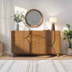 Whisen 6-Drawer Modern Geometric Dresser, Half-Circle Accent Wide Storage Chest for Bedroom & Living Room