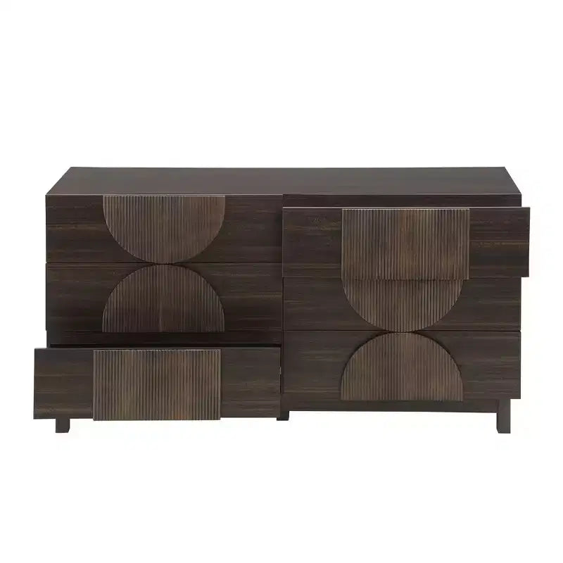 Whisen 6-Drawer Modern Geometric Dresser, Half-Circle Accent Wide Storage Chest for Bedroom & Living Room