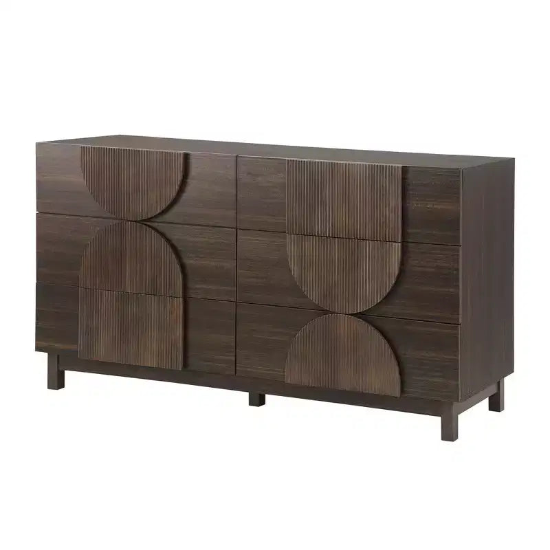 Whisen 6-Drawer Modern Geometric Dresser, Half-Circle Accent Wide Storage Chest for Bedroom & Living Room