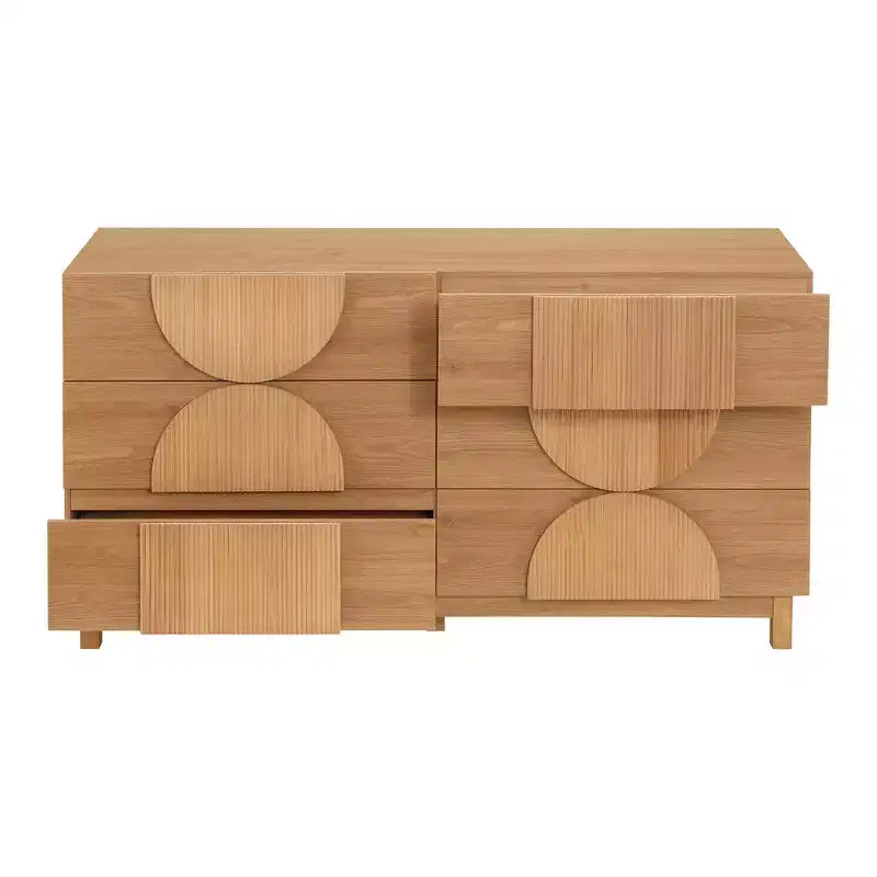 Whisen 6-Drawer Modern Geometric Dresser, Half-Circle Accent Wide Storage Chest for Bedroom & Living Room