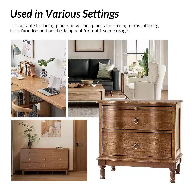 Honorio Traditional 2-Drawer Solid Wood End Table with Built-In Outlet|HULALA HOME