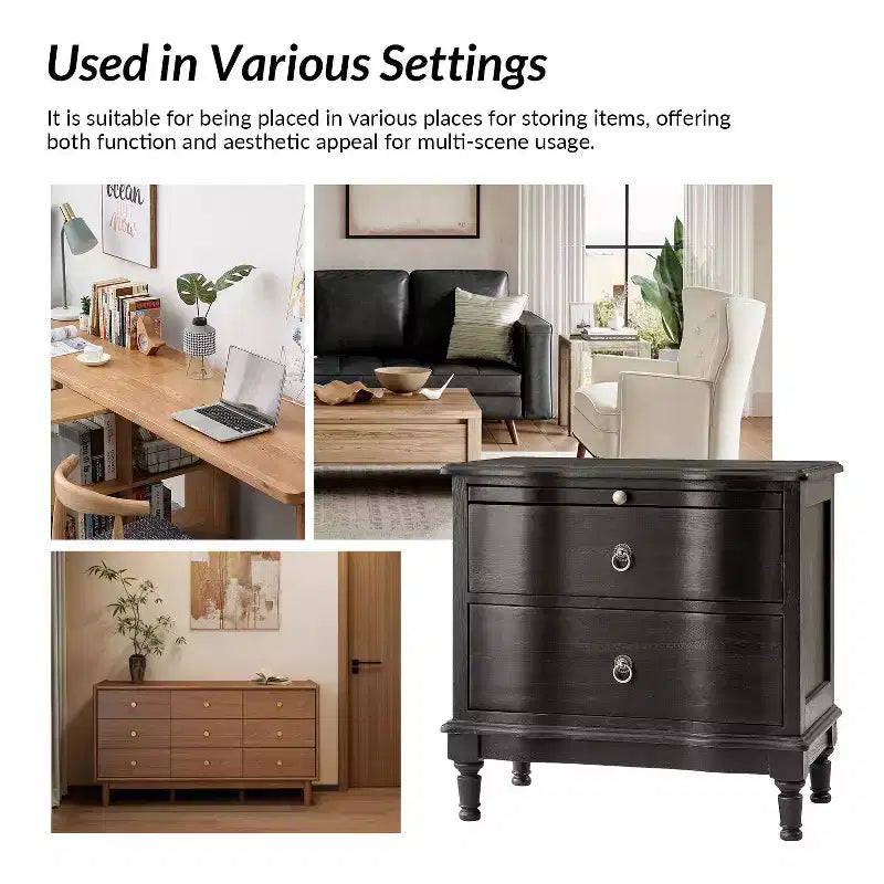 Honorio Traditional 2-Drawer Solid Wood End Table with Built-In Outlet|HULALA HOME