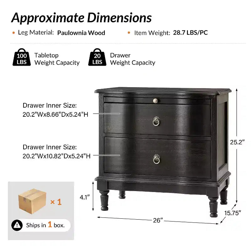 Honorio Traditional 2-Drawer Solid Wood End Table with Built-In Outlet|HULALA HOME